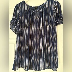 Talbots Navy and White Patterned Blouse